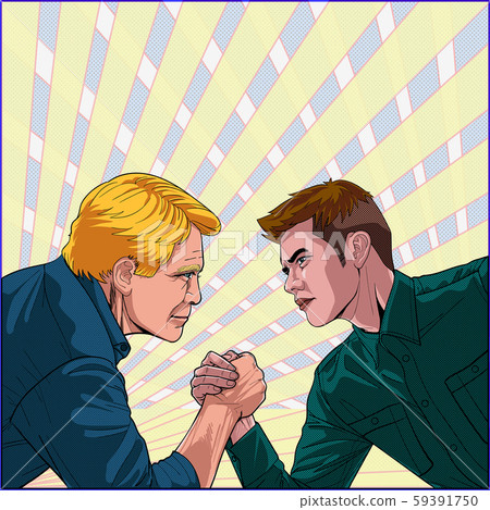 Two men competing in close combat Business people Competition for victory Illustration vector On pop art comic style Abstract background 59391750