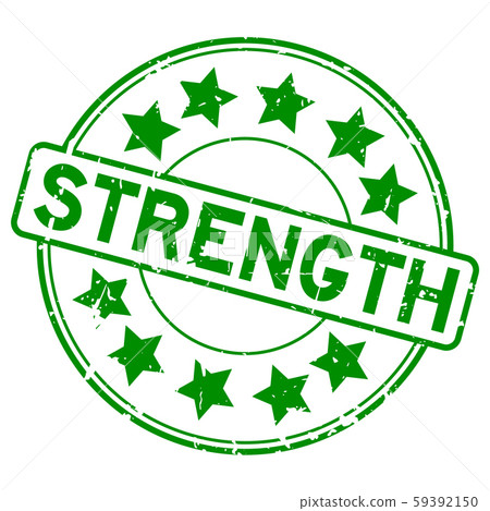 Grunge green strength word with star icon round stamp Grunge green strength word with star icon round stamp 59392150