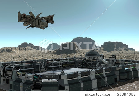 Mars colony. Expedition on alien planet. Life on Mars. 3d Illustration. Mars colony. Expedition on alien planet. Life on Mars. 3d Illustration. 59394093