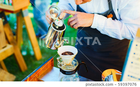 Cafe coffee brewed drip master barista Japanese atmosphere skilled outdoor 59397076