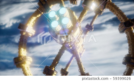 Highly detailed huge spaceship approaching to the Highly detailed huge spaceship approaching to the 59399026