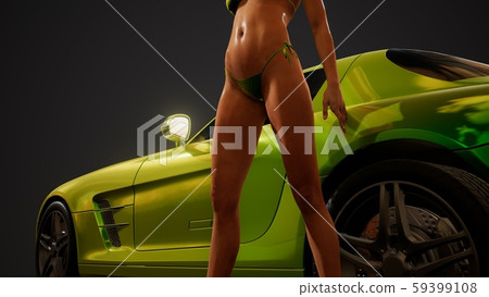 Young sexy woman posing in bikini by metallic 59399108