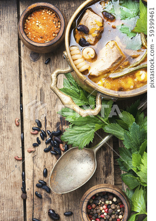 Meat soup with vegetables 59399461