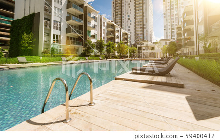 Modern residential buildings with outdoor facilities, Facade of new low-energy houses Modern residential buildings with outdoor facilities, Facade of new low-energy houses 59400412