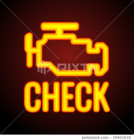 Glowing Check engine light symbol that pops up on car dashboard when something goes wrong with the Glowing Check engine light symbol that pops up on car dashboard when something goes wrong with the 59401638