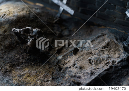 Diorama model of graveyard and skeleton 59402470