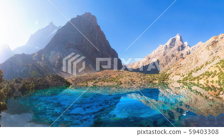 Alaudin lake in Fann mountains on clear summer 59403308