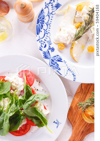 summer light lunch. Salad with spinach, cheese and summer light lunch. Salad with spinach, cheese and 59404168