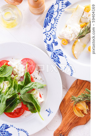 summer light lunch. Salad with spinach, cheese and summer light lunch. Salad with spinach, cheese and 59404169