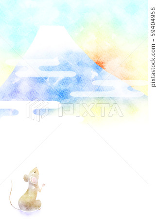 New Year's card with Mt. Fuji and the first sunrise 59404958