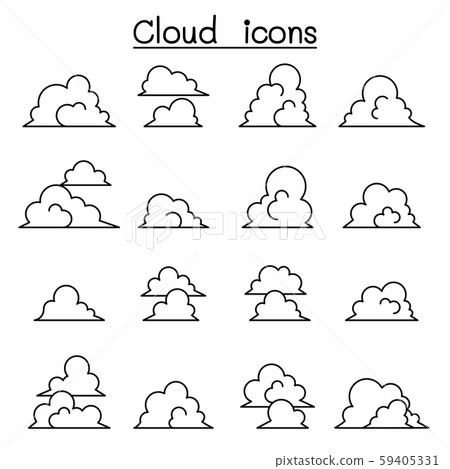Cloud icons set in thin line style - Stock Illustration [59405331] - PIXTA