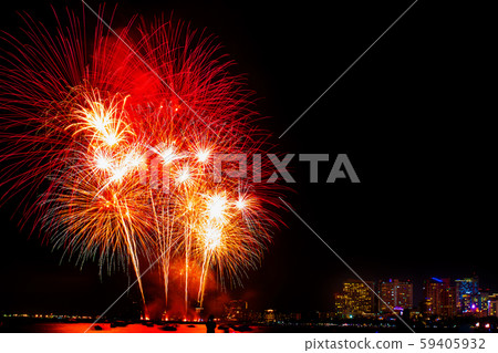 Beautiful colorful fireworks display on the sea Beautiful colorful fireworks display on the sea 59405932