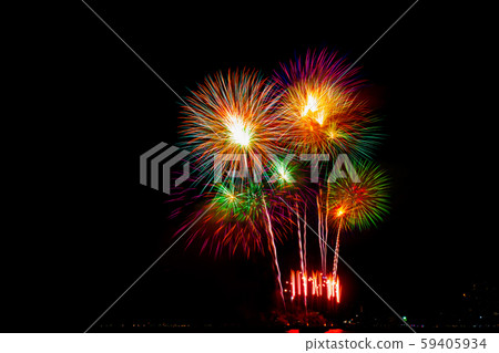 Beautiful colorful fireworks display on the sea Beautiful colorful fireworks display on the sea 59405934