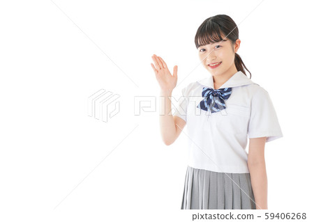 Smiling female student giving information Smiling female student giving information 59406268