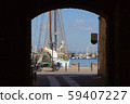 View from the gateway to marina in Alghero city, Sardinia, Ital 59407227