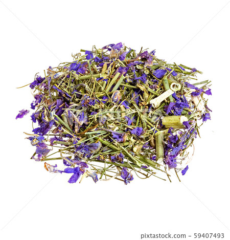 Dried comfrey herb on white. Genus Symphytum, family Boraginaceae close-up. 59407493