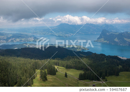 Panorama view of Lucerne lake and mountains scene Panorama view of Lucerne lake and mountains scene 59407687