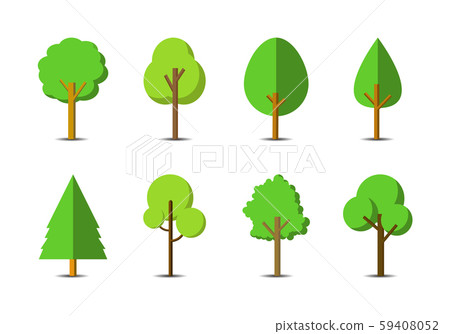 Green tree icon set on white background, Flat... - Stock Illustration ...