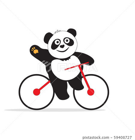 Panda goes in for sports on a red bike. Panda goes in for sports on a red bike. 59408727