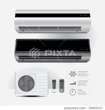 Air Conditioner Realistic and Remote Control with Cold air Symbols Vector Illustration 59409353