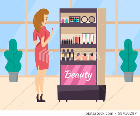 Female in Store of Decorative Cosmetics Vector Female in Store of Decorative Cosmetics Vector 59410287