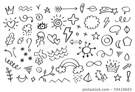 Doodle elements. Arrows flowers leaves and stars decorative elements for invitation and greeting 59410683