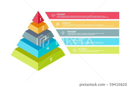 Step 3D infographic. Isometric pyramid business presentation template, step structure. Vector 59410820