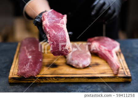 butcher shop fresh cuts raw beef meat chef steaks 59411258