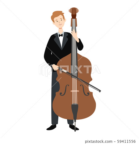 Vector illustration of a man holding a contrabass 59411556