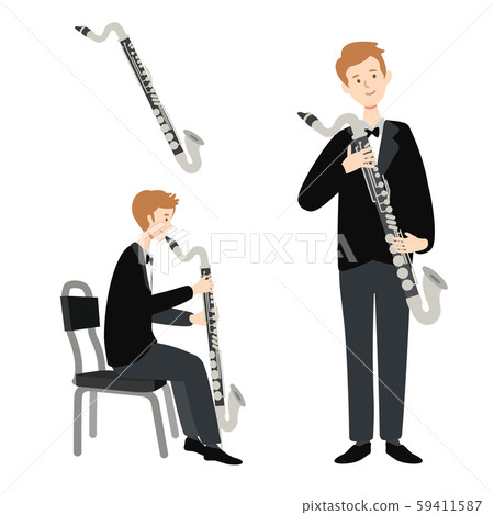 Vector illustration of a man holding a bass clarinet 59411587