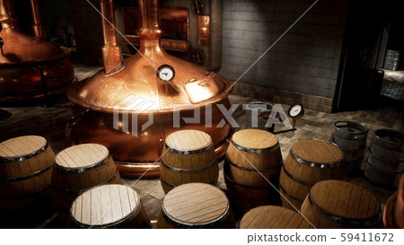 The premises of the brewery with boilers, in which the cooked wort. Old brewery. 3D Rendering 59411672