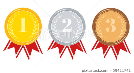 Medal set isolated on white background golden, silver, bronze medal isolated on white background. Medal set isolated on white background golden, silver, bronze medal isolated on white background. 59411741