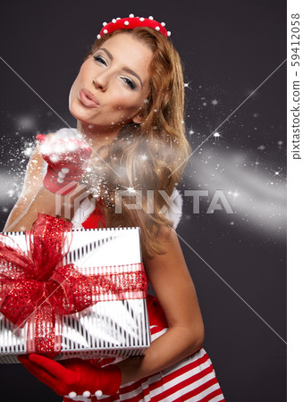 Portrait of beautiful sexy girl wearing santa 59412058