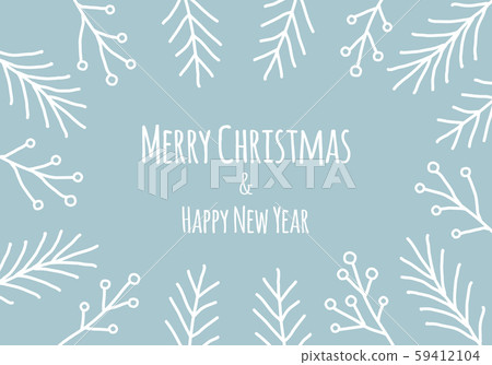 Merry Christmas happy new year greeting card decorated with hand drawn fir or spruce twig branches 59412104