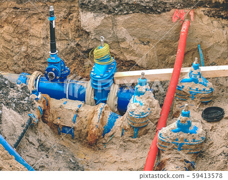 Pipe and valve underground. Repare of water supply Pipe and valve underground. Repare of water supply 59413578