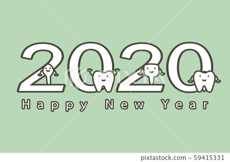 Happy New Year 2020, tooth with number and text Happy New Year 2020, tooth with number and text 59415331