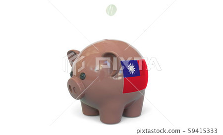 Putting money into piggy bank with flag of Taiwan. Tax system system or savings related conceptual 59415333