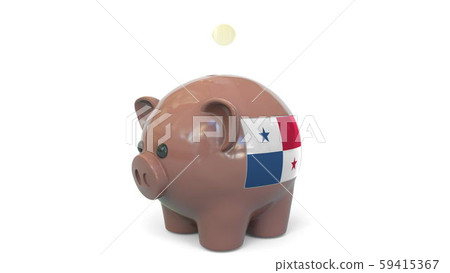 Putting money into piggy bank with flag of Panama. Tax system system or savings related conceptual 59415367