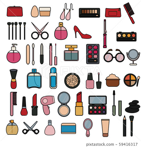 A set of many fashionable glamorous items icons in flat style fashion beauty and female cosmetics 59416317