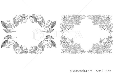 Tropical hand drawn floral frames. Outline set. 59419866