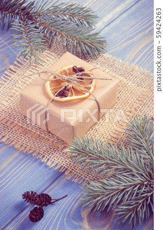 Vintage photo, Wrapped gifts with decoration 59424263