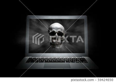 Human skull on laptop screen Human skull on laptop screen 59424650