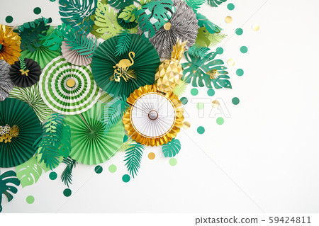 Green, emerald, gold and yellow papers circle shape of origami. Abstract background of paper designs Green, emerald, gold and yellow papers circle shape of origami. Abstract background of paper designs 59424811