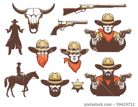 Wild West Cowboy And Weapons And Design Elements Stock Illustration 59429732 Pixta