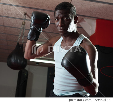 Potrait of african american boxer who is training in gym Potrait of african american boxer who is training in gym 59430182
