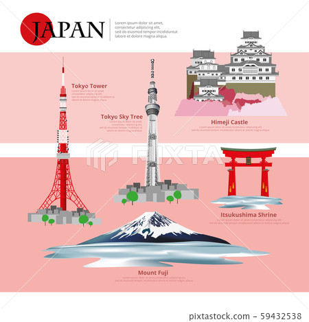 Japan Landmark and Travel Attractions Vector Illustration Japan Landmark and Travel Attractions Vector Illustration 59432538