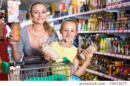Mother with teenage girl demonstrating their choise in food Mother with teenage girl demonstrating their choise in food 59433675