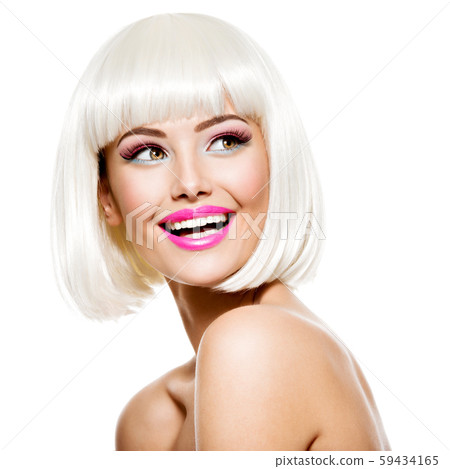 Fun happy face of a beautiful woman with white Fun happy face of a beautiful woman with white 59434165