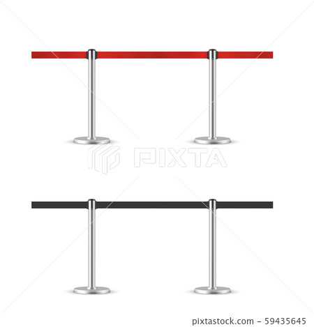Retractable belt stanchion seamless illustration set. Portable ribbon barriers. Retractable belt stanchion seamless illustration set. Portable ribbon barriers. 59435645