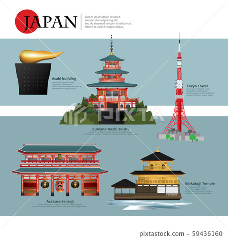 Japan Landmark and Travel Attractions Vector Illustration 59436160